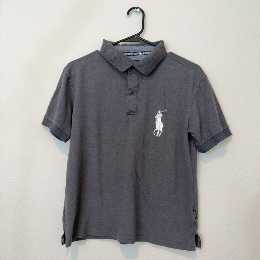 Polo Ralph Lauren Big Pony Polo Mens Medium Grey Good Custom Slim Fit Cotton - Picture 7 of 10
